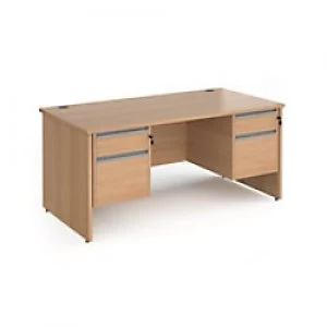 Image of Dams International Straight Desk with Beech Coloured MFC Top and Silver Frame Panel Legs and 2 x 2 Lockable Drawer Pedestals Contract 25 1600 x 800 x