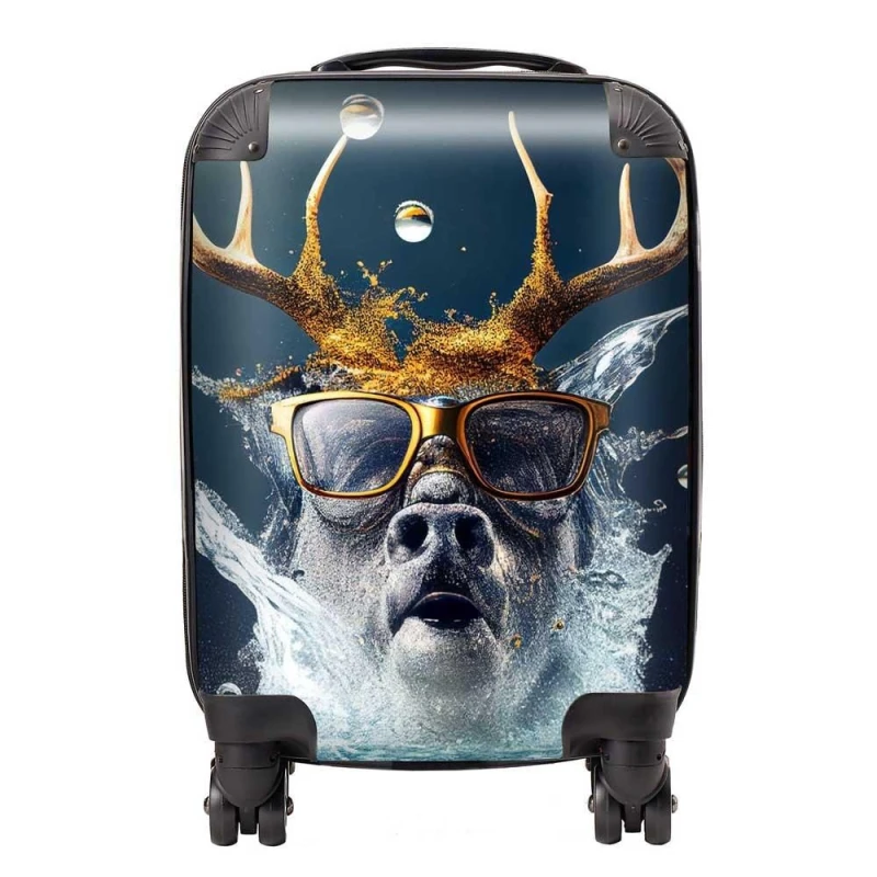 Image of Warren Reed - Designer Stag With Glasses Splashart Suitcase in Grey Size: Large Grey Unisex Large