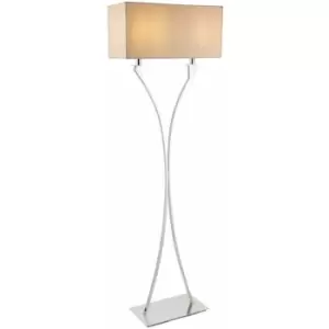 Image of Floor Lamp Light Polished Nickel & Beige Fabric 2 x 60W E27 Complete Lamp