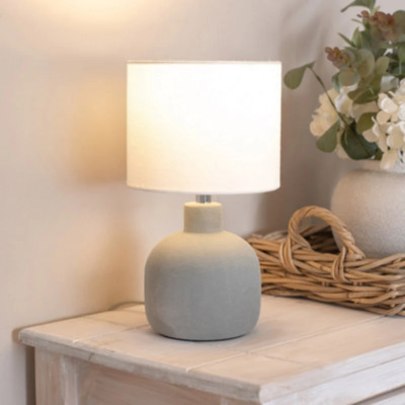 Image of ValueLights ValueLights Chelsea Natural Linen Shade Hand Finished Sandblast Ceramic Table Lamp with Bulb in Grey Grey One Size Unisex 5059406066313