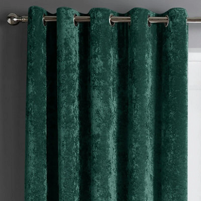 Image of Intimates Crushed Velvet Ready Made Eyelet Curtains - Emerald