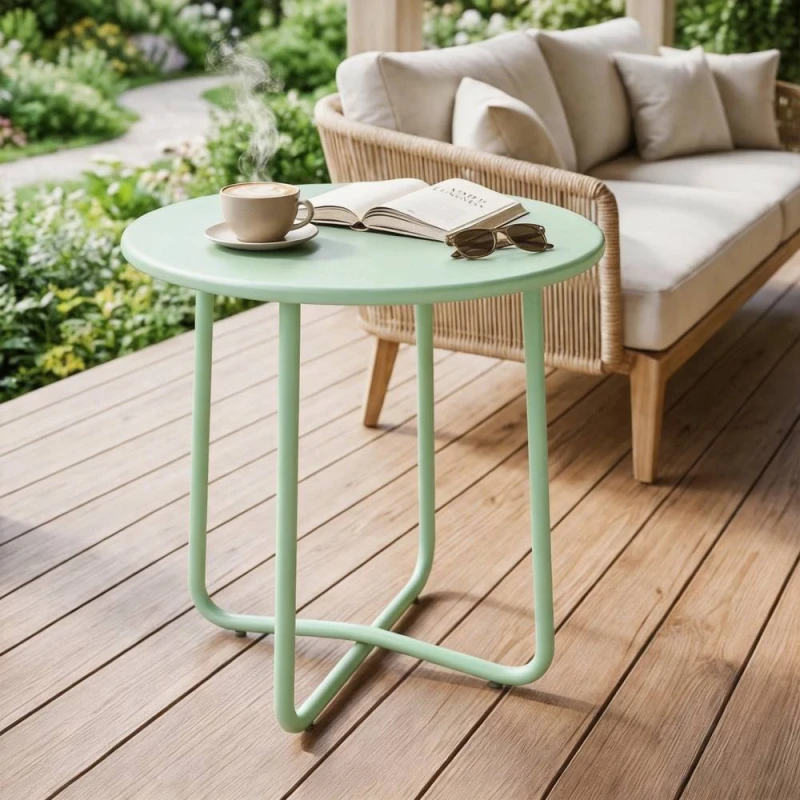 Image of OUTSUNNY Metal Garden Side Table, 48cm Round Outdoor Table in Green Green Unisex