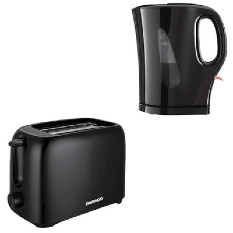Image of Daewoo Daewoo Black 'Essentials' Matching Kettle and Toaster Set 2 Slice 6 Setting Black One Size Unisex 5024996974980