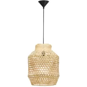 image of Allen Dome Pendant Ceiling Light Natural Rattan Black Fabric Wire, Base LED E27 - Merano