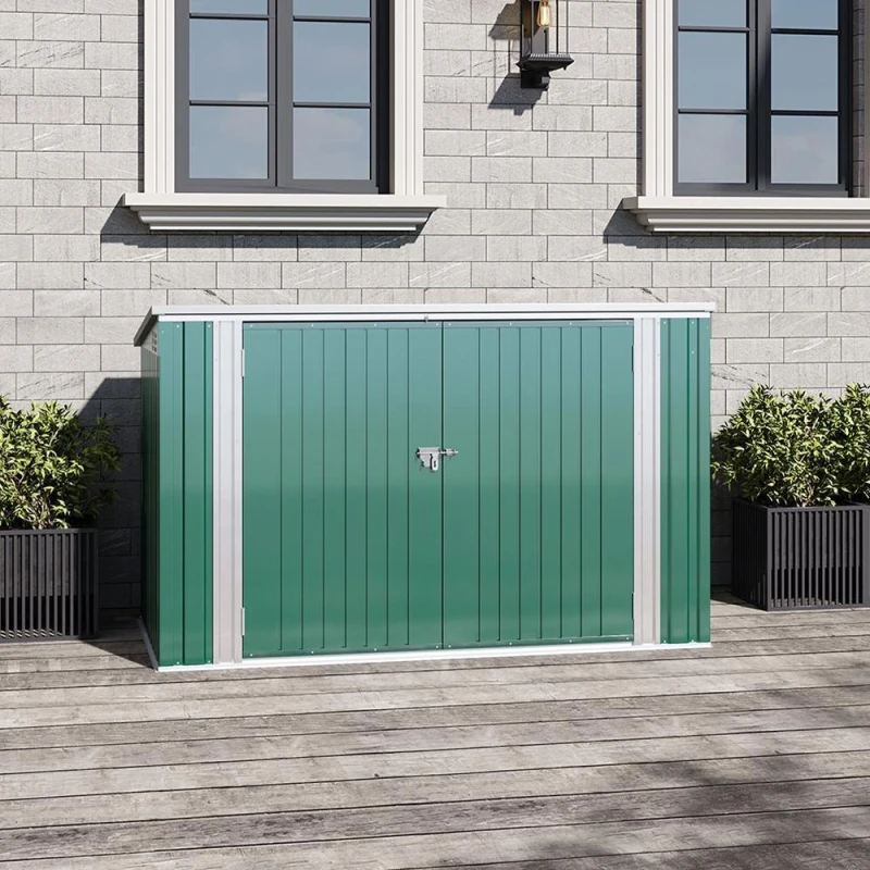 Image of Breeins Outdoor 7x3fts Metal Bike Storage Shed Green Green L