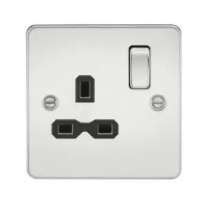 Image of Flat plate 13A 1G dp switched socket - polished chrome with Black insert - Knightsbridge