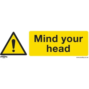 image of SS39V10 Warning Safety Sign - Mind Your Head - Self-Adhesive Vinyl - Pack of 10 - Sealey