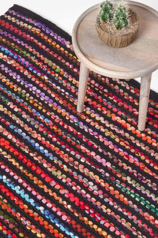 Image of Homescapes Handwoven Multi Coloured Recycled Chindi Folk Rug Extra Large, 160 X 230 Cm