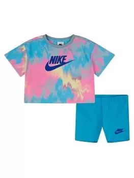 image of Nike Infant Girls Digi Dye Boxy Tee & Short Set, Blue, Size 18 Months