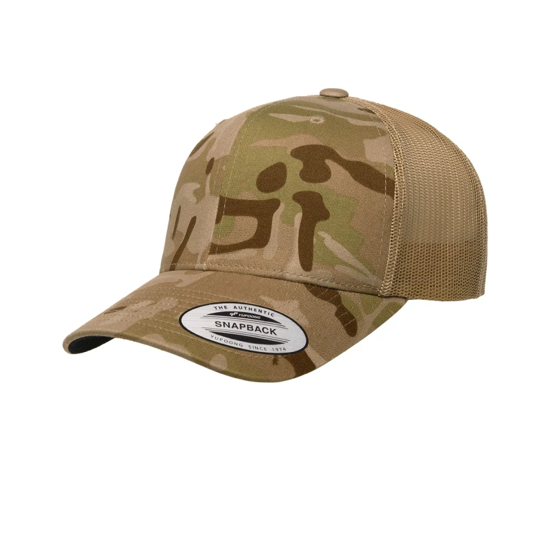 Image of Flexfit by Yupoong Mens Multicam Retro Trucker Cap in Medium Beige Medium Beige Male One Size