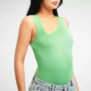 image of Missguided Rib Asymmetric Neck Knit Bodysuit - Green