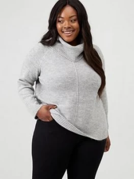 Image of Oasis Curve Oasis Curve Lucy Lurex Ottoman Long Length Roll Neck Jumper - Grey, Mid Grey, Size Xxxl, Women