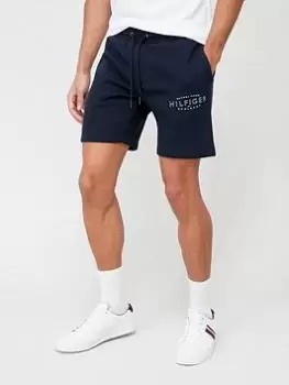 Image of Tommy Hilfiger Curved Logo Sweat Shorts - Navy Size M Men
