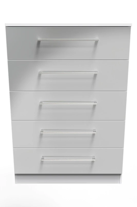 Image of Chester 5 Drawer Chest In Uniform Grey & White (Ready Assembled)