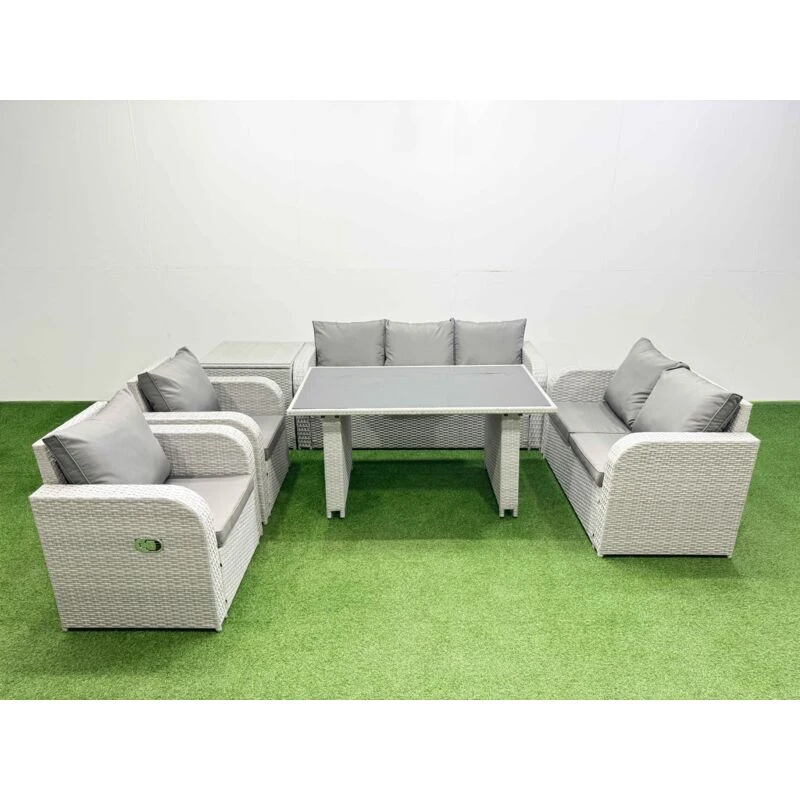 Image of Fimous 7 Seater Garden Furniture Set Side Table Light Grey Light Grey Unisex