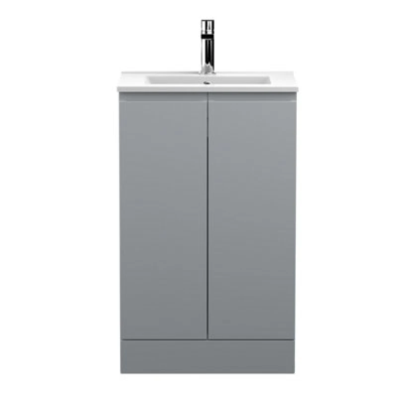 Image of Nuie Hudson Reed Urban Floor Standing 2 Soft Close Door Vanity Unit With Minimalist Basin, Modern Vanity Unit In Satin Grey, 800mm