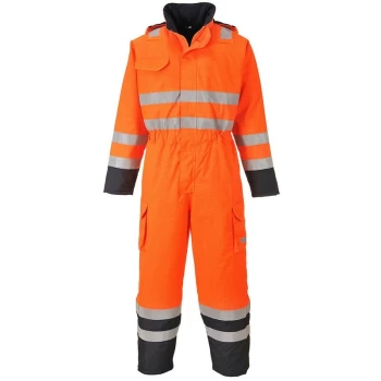 image of Portwest - S775ONRL - sz L Bizflame Rain Hi-Vis Multi Coverall - Orange/Navy