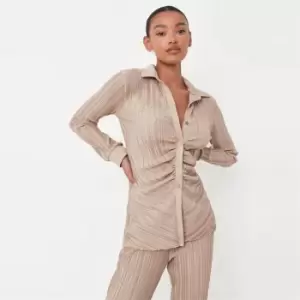 image of Missguided Plisse Fitted Ruched Shirt - Grey