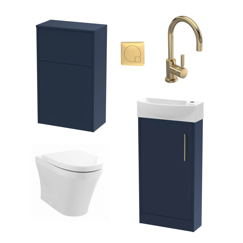 Image of Balterley Cloakroom Left Hand Vanity WC Unit Toilet and Tap Blue Brass 440mm Bronze
