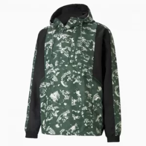 image of PUMA Man City Tfs Woven Half-Zip Mens Football Jacket, Silver/Camo Green, size Large, Clothing