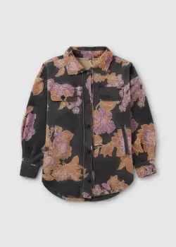 image of Free People Womens Ruby Floral Print Fleece Jacket In Charcoal