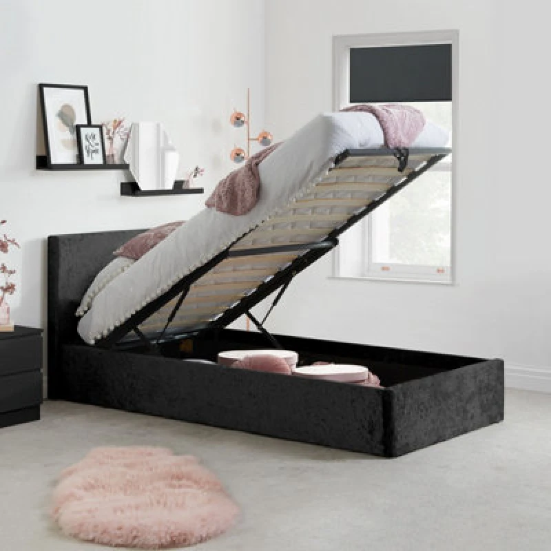 Image of Birlea Berlin 3ft Single Black Crushed Velvet Glitz Fabric Ottoman Bed Frame