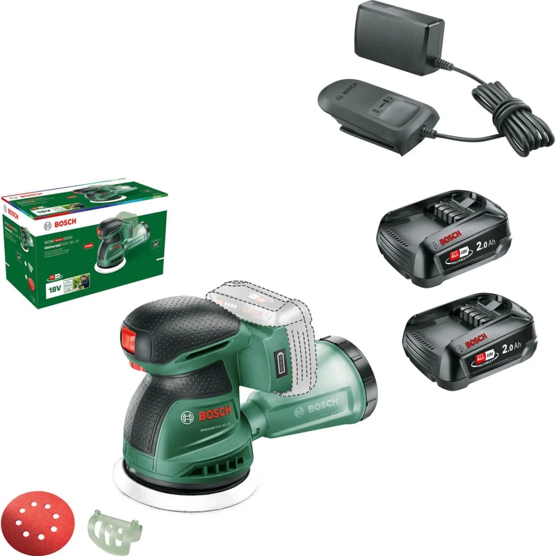 Image of Bosch UNIVERSALORBIT 18V-20 P4A 18v Cordless Disc Sander 125mm 06033E4100 Batteries: 2 x 2ah Li-ion