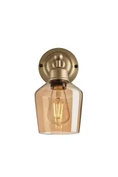 Image of Orlando Tinted Glass Schoolhouse Wall Light, 5.5 Inch, Amber, Brass Holder