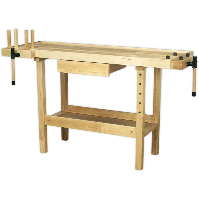 Image of Loops 1.52m Woodworking Varnished Bench - Tool Well & Draw with 2 Built In Vices Multi