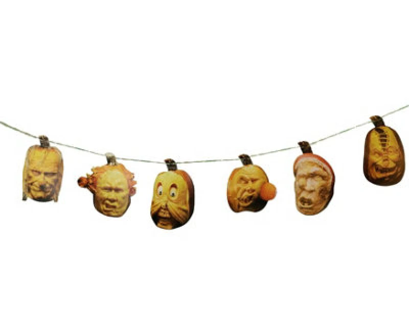 Image of Shatchi 12ft Spooky Pumpkin Face Banner Garland - Halloween Bunting Themed Party Decor Multi