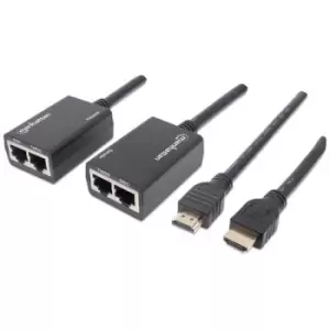 image of Manhattan 1080p HDMI over Ethernet Extender with Integrated Cables Distances up to 30m with 2x Cat5e or Cat6 Ethernet Cables (not included) Black Thre