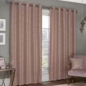 Image of Hartford Geometric Woven Thermal Blackout Lined Eyelet Curtains, Blush Pink, 90 x 72" - Emma Barclay