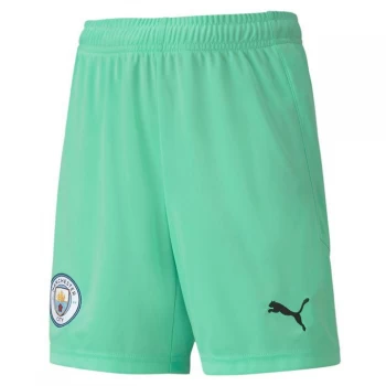 Image of PUMA Man City Replica Youth Goalkeeper Shorts, Green Glimmer/Aqua Green, size 11-12 Youth, Clothing