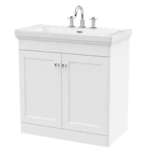 image of Nuie Classique 800mm Floor Standing 2-door Unit & Basin 3 Tap Holes - Satin White