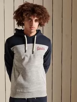 Image of Superdry Vintage Logo Colourblock Hoodie, Grey Marl Size M Men
