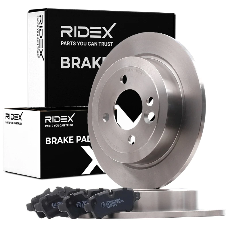 Image of RIDEX 3405B1173 Brake disc and pads set Rear Axle, Brake Disc Type: Solid, prepared for wear warning indicator Brake Set,disc brakes (3405)