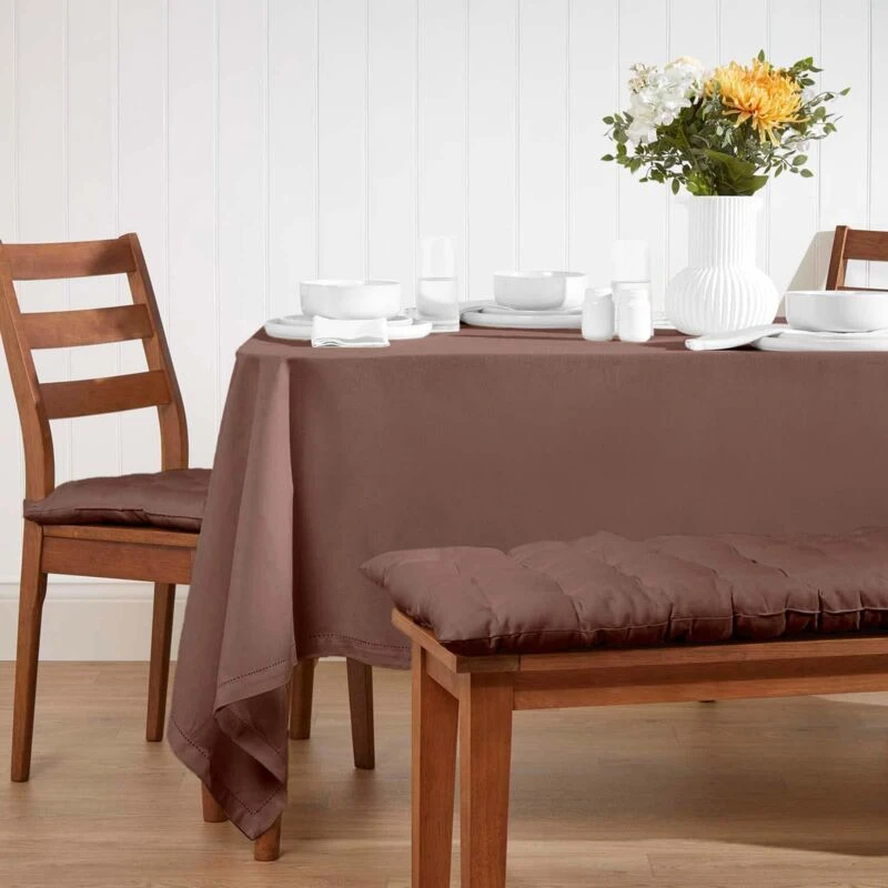 Image of Homescapes Plain Cotton Tablecloth, 137cm x 178cm Chocolate