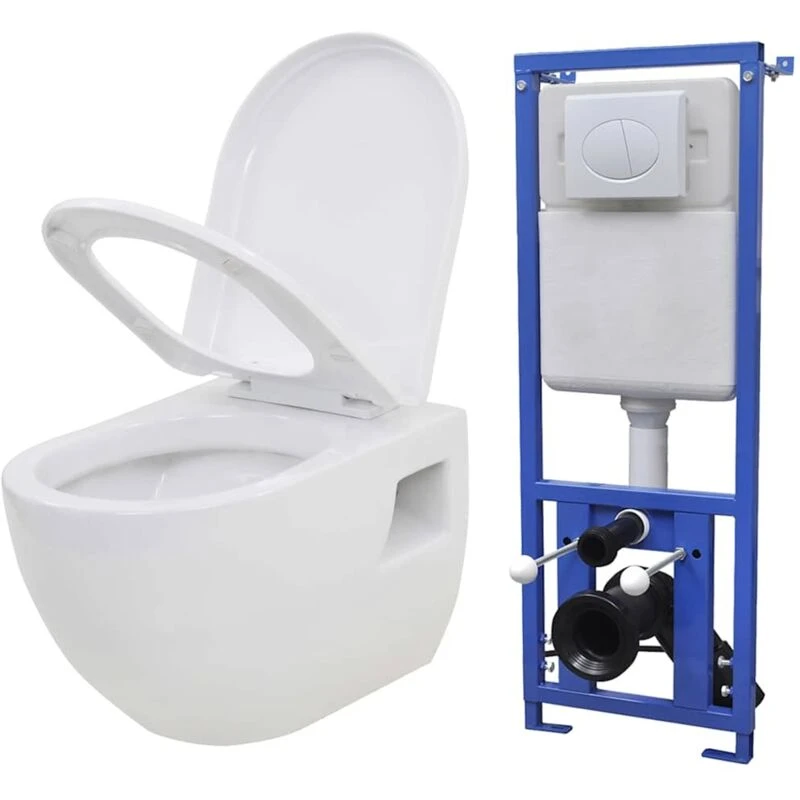 Image of Vidaxl Wall-Hung Toilet With Concealed Cistern Ceramic White