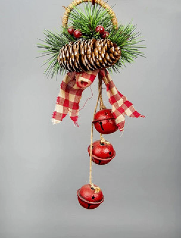 Image of Shatchi Christmas hanging decoration 27cm Red rusty bells Red