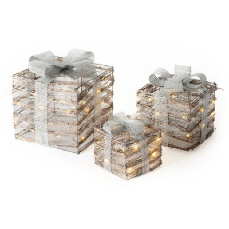 Image of Christmas Village LED Festive Christmas Gift Box Set Silver