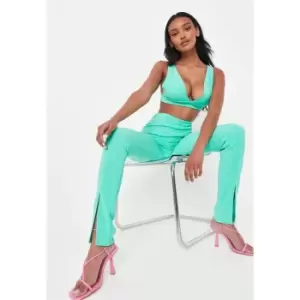 image of Missguided Coord Rib Split Hem Flare - Green