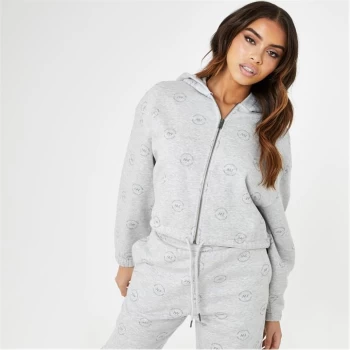 image of Jack Wills Eco All Over Print Zip Hoodie - Grey Marl