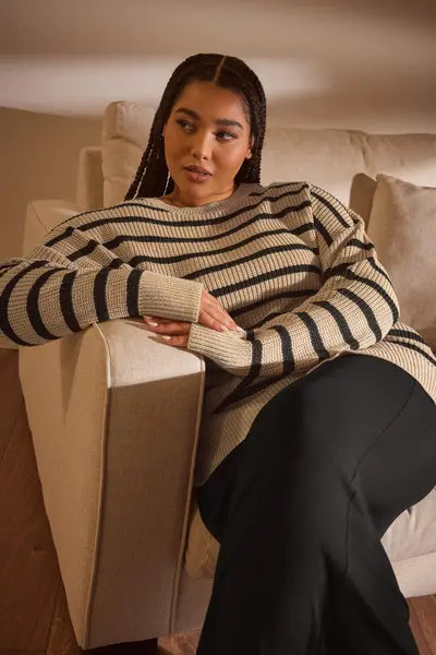 Image of Yours Printed Knitted Jumper Medium Beige