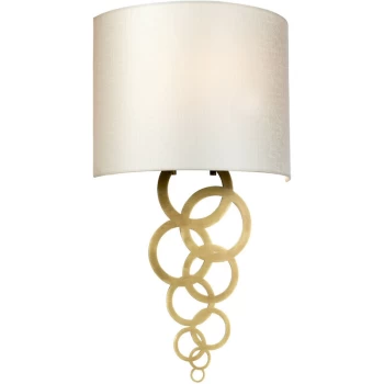 Image of Curtis Medium 1 Light Wall Light, Aged Brass, Ivory Faux Silk Shade - Elstead