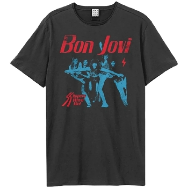 Image of Amplified Amplified Men Slippery When Wet Bon Jovi T-Shirt in Charcoal Size: X-Small Charcoal XS Male 5063652177761