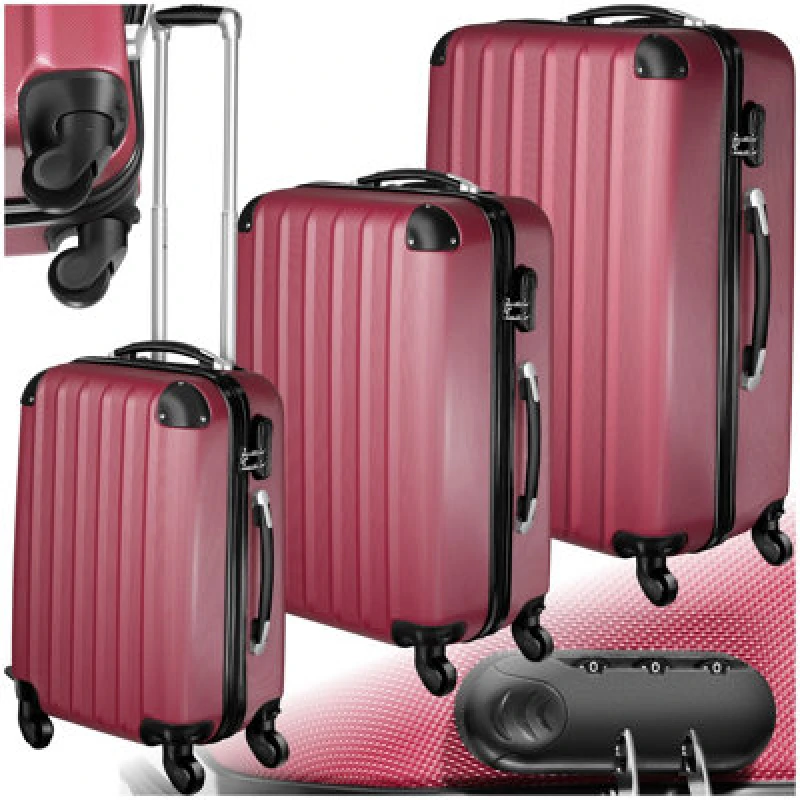 Image of Tectake Suitcase Set - 3 Hard-Shell Suitcases With Telescopic Handle, Swivel Wheels - Red