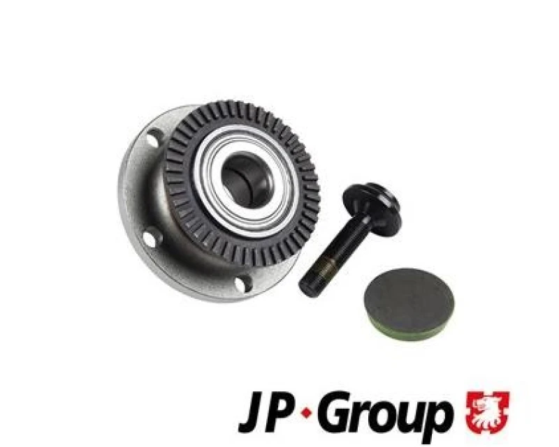 Image of JP GROUP 1151402600 Wheel bearing kit JP with fastening/mounting material, Rear Axle Left, with integrated wheel bearing Wheel Bearing Kit (654)