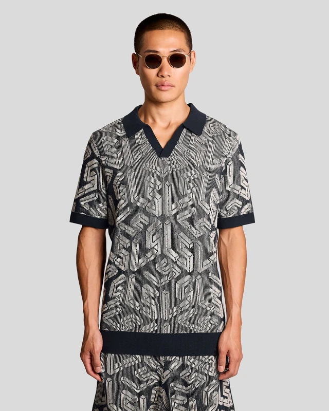 Image of Lyle & Scott Mens Emblem Ribbed Knitted Polo Shirt in Blue
