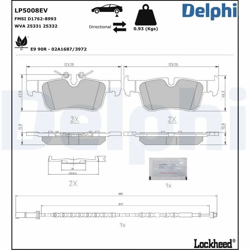 Image of DELPHI Brake pad set DELPHI LP5008EV