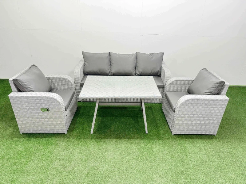 Image of Fimous Reclining Chair 3 Seat Sofa Set Garden Furniture Set Light Grey Light Grey Unisex